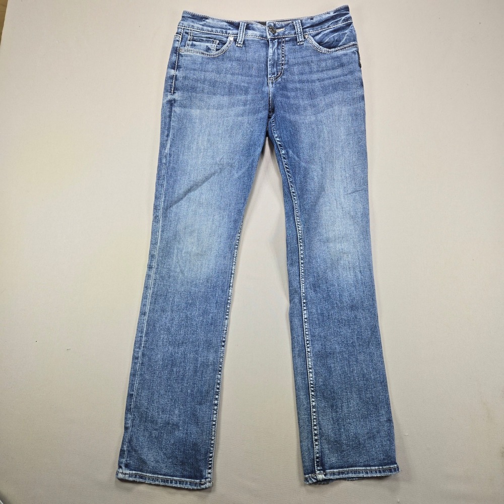Silver Jeans Suki Straight Mid Rise Embroidered Blue Denim Womens W28 L30